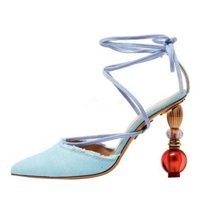 Baotou Lantern Heel Winding Fashion High-heeled..