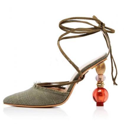 Baotou Lantern Heel Winding Fashion High-heeled..