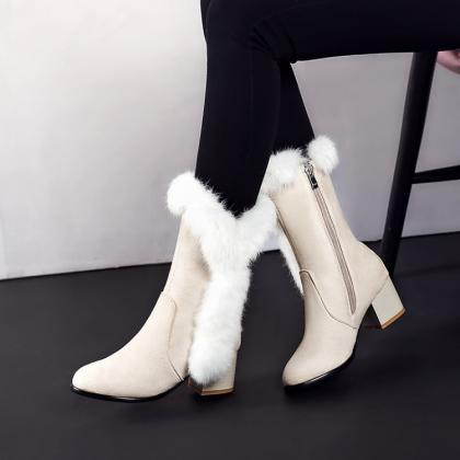 Fashionchunky Heel Suede Pure Color Pointed Toe..