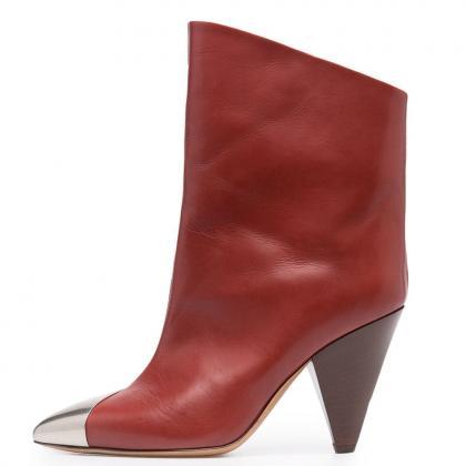 Autumn And Winter High-heeled Cowhide Pointed..