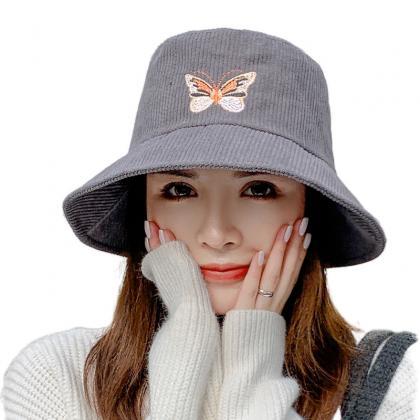Corduroy Butterfly Embroidery Sun Protection..