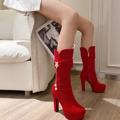 Autumn And Winter Versatile Pointed Thick Heel..