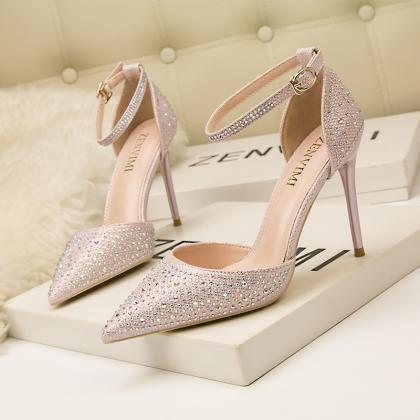 Pink Pointed Hollow Out Rhinestone ..