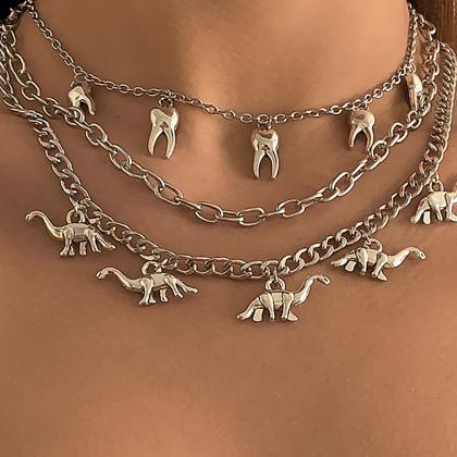 Dinosaur Tooth Pendant Tassel Necklace