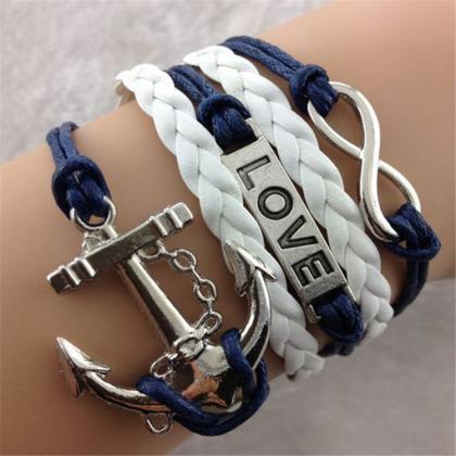 Love8 Ship Anchor Fashion Selling Leather Rope..