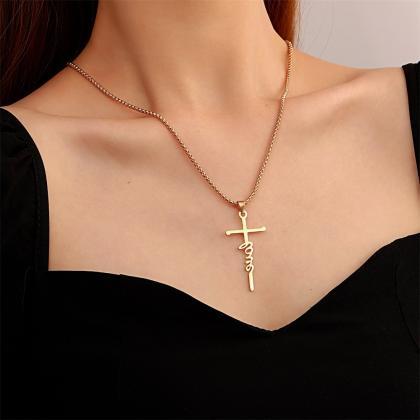 Letter Pendant Necklace Stainless Steel Cross..