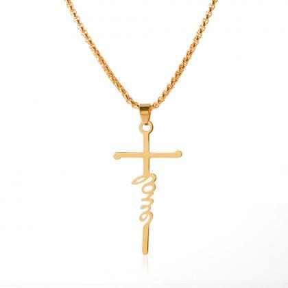 Letter Pendant Necklace Stainless Steel Cross..