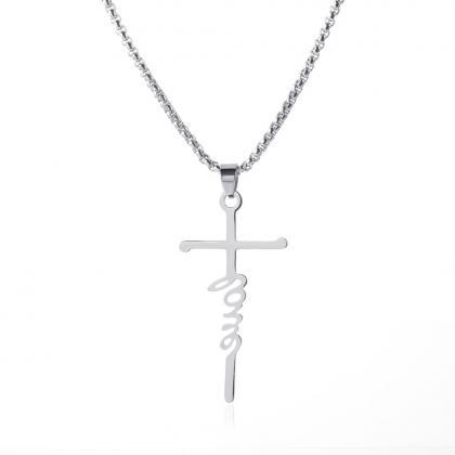 Silvery Letter Pendant Necklace Stainless Steel..