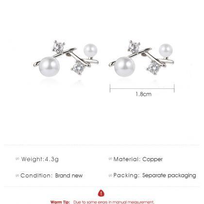 Geometric Pearl Earrings Zircon Branch Earrings