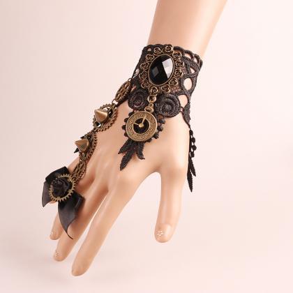 Vintage Bracelet With Ring Integrated Lace Watch..