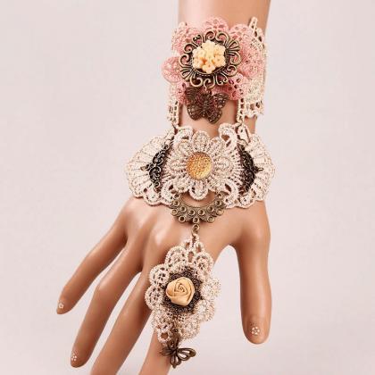 Gothic Lace Vintage Bracelet With Ring Exaggerated..
