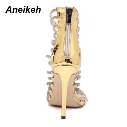 Aneikeh Bling Bling Gold Crystal Sandals Thin..