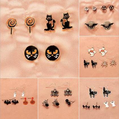 Halloween Pumpkin Skeleton Bat Earrings