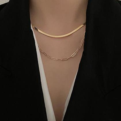 Normcore Simple Gold Double Layer Necklace