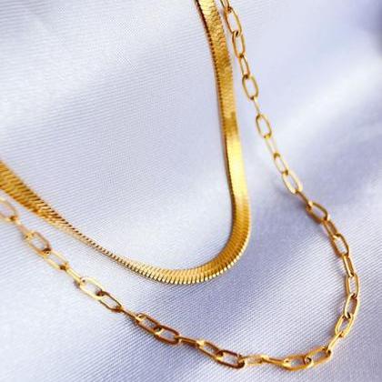 Normcore Simple Gold Double Layer Necklace