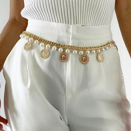 Vintage Pearl Tasseled Waist Chain Accessories