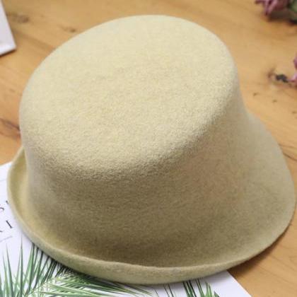 Yellow Vintage Solid Color Wool Bucket Hat