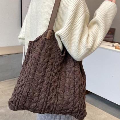 Coffee Simple Casual 4 Colors Knitting Bag