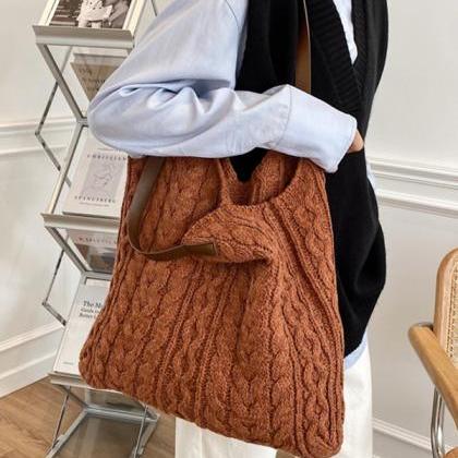 Brown Simple Casual 4 Colors Knitting Bag