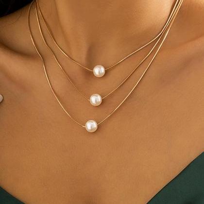 Simple Multilayer Pearl Necklaces A..