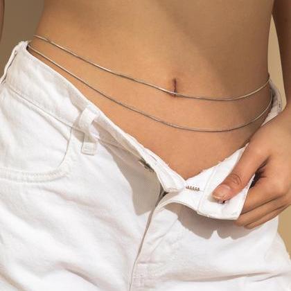 Silver Simple Normcore Alloy Waist Chain..