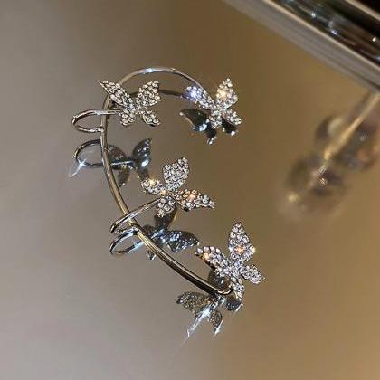 Silver Stylish Rhinestone Butterfly Earrings..