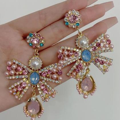 Statement Pink Bow-embellished Earrings..