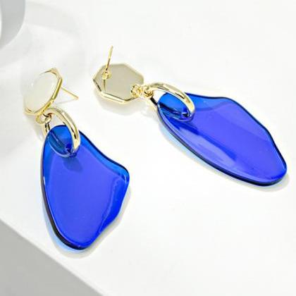 Blue Statement Acrylic Geometric Earrings..