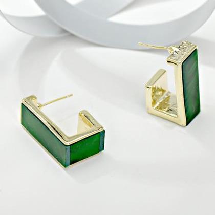 Green Original Simple Geometric Earrings..
