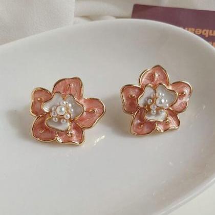 Pink Original Vintage Flower Shape Beads Earrings
