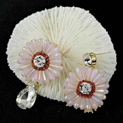 Pink Original Vintage Asymmetric Floral Earrings..