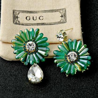 Green Original Vintage Asymmetric Floral Earrings..