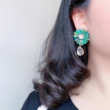Green Original Vintage Asymmetric Floral Earrings..