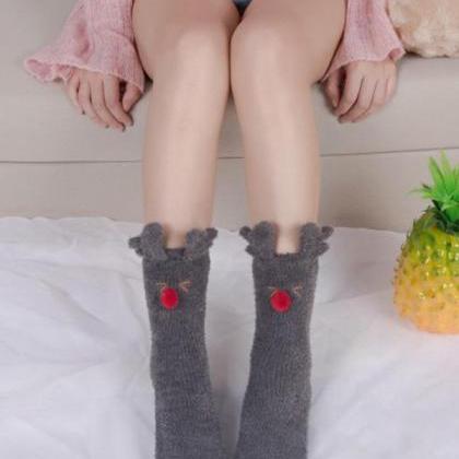 Gray Christmas Cute Elk Warm Wool Socks