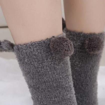 Gray Christmas Cute Elk Warm Wool Socks