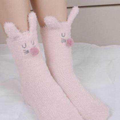 Pink Christmas Cute Elk Warm Wool Socks