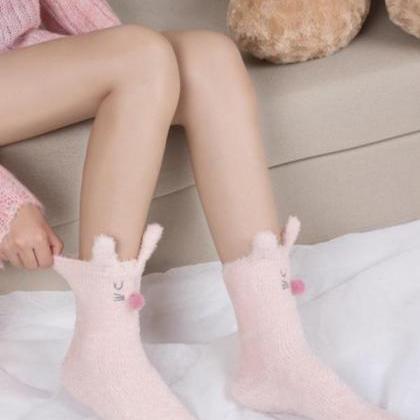 Pink Christmas Cute Elk Warm Wool Socks