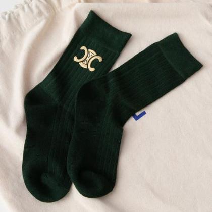 Green Autumn And Winter Sports Socks Wool Socks