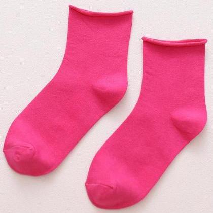 Fuchsia Solid Color Rolled Socks