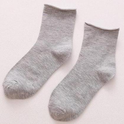 Gray Solid Color Rolled Socks