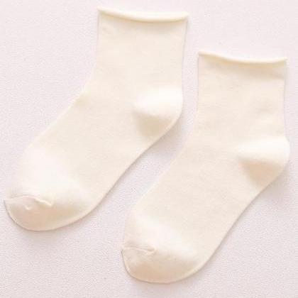 Milk White Solid Color Rolled Socks