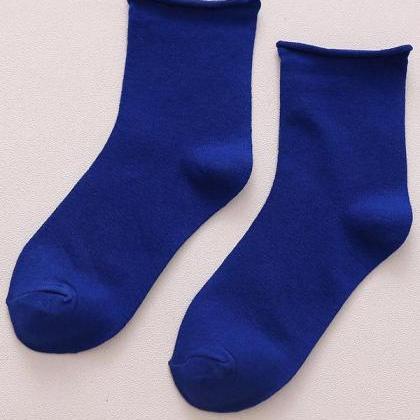 Royal Blue Solid Color Rolled Socks