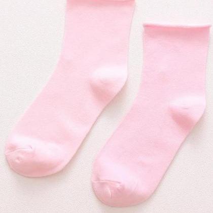 Light Pink Solid Color Rolled Socks