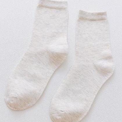 Creamy White Solid Color Breathable Cotton Socks