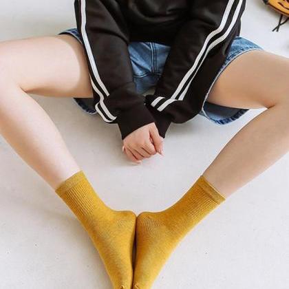 Ginger Solid Color Breathable Cotton Socks