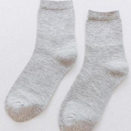 Gray Solid Color Breathable Cotton Socks