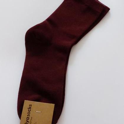 Wine Red Simple Casual 12 Colors Socks