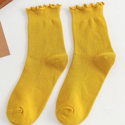 Yellow Simple Falbala Socks