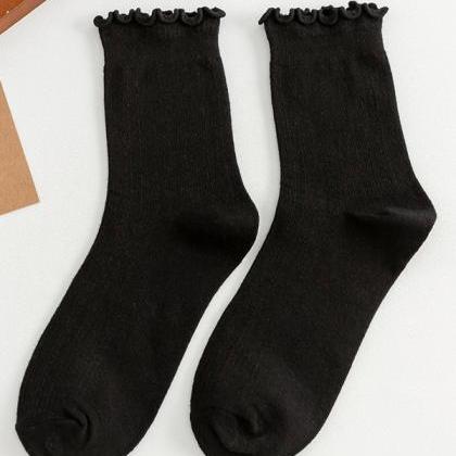 Black Simple Falbala Socks