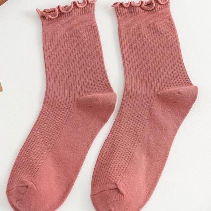 Pink Simple Falbala Socks